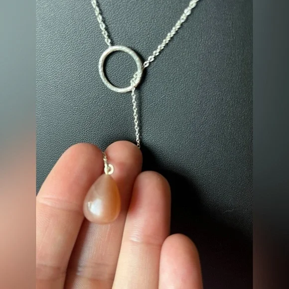 Peach Moonstone Sterling Silver Lariat Necklace - Picture 3 of 5